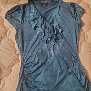 Satin ruffle v neck blouse